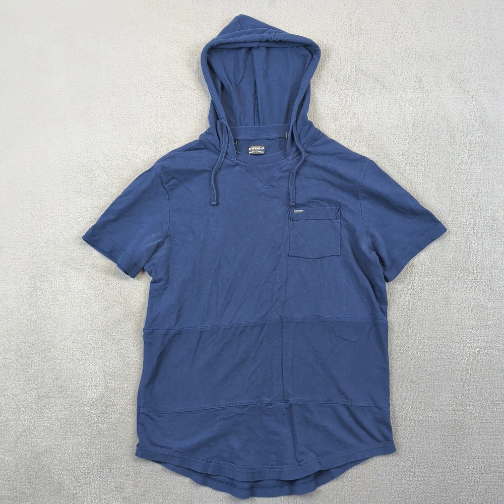 Buffalo David Bitton Short Sleeve Hoodie Mens Small Navy Blue Cotton Curved Hem